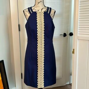 Lilly Pulitzer Valli Shift dress Navy with gold embroidered design